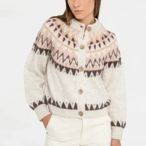 Gilet inspiration norvégienne beige et rose